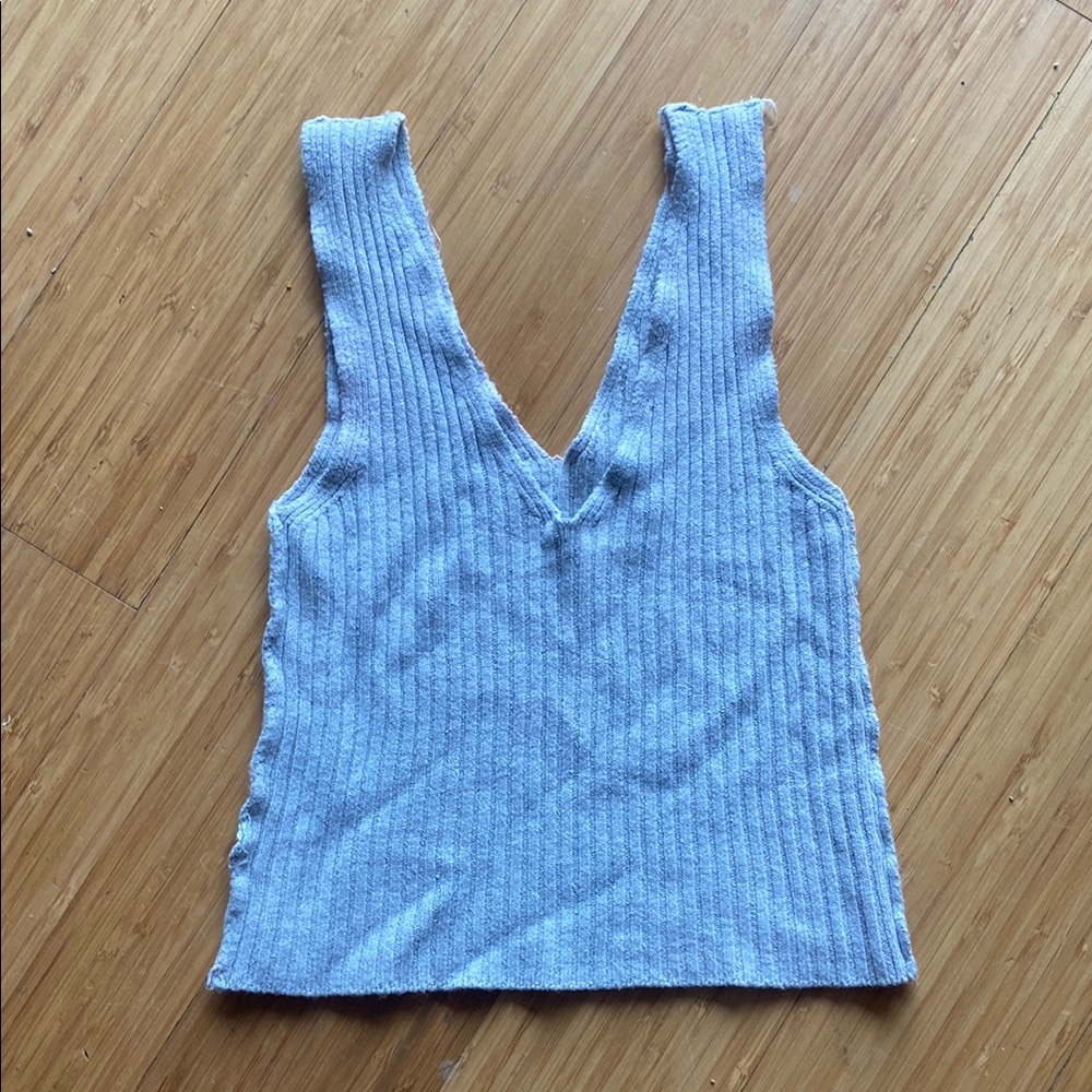 Gray Ribbed Women's Top